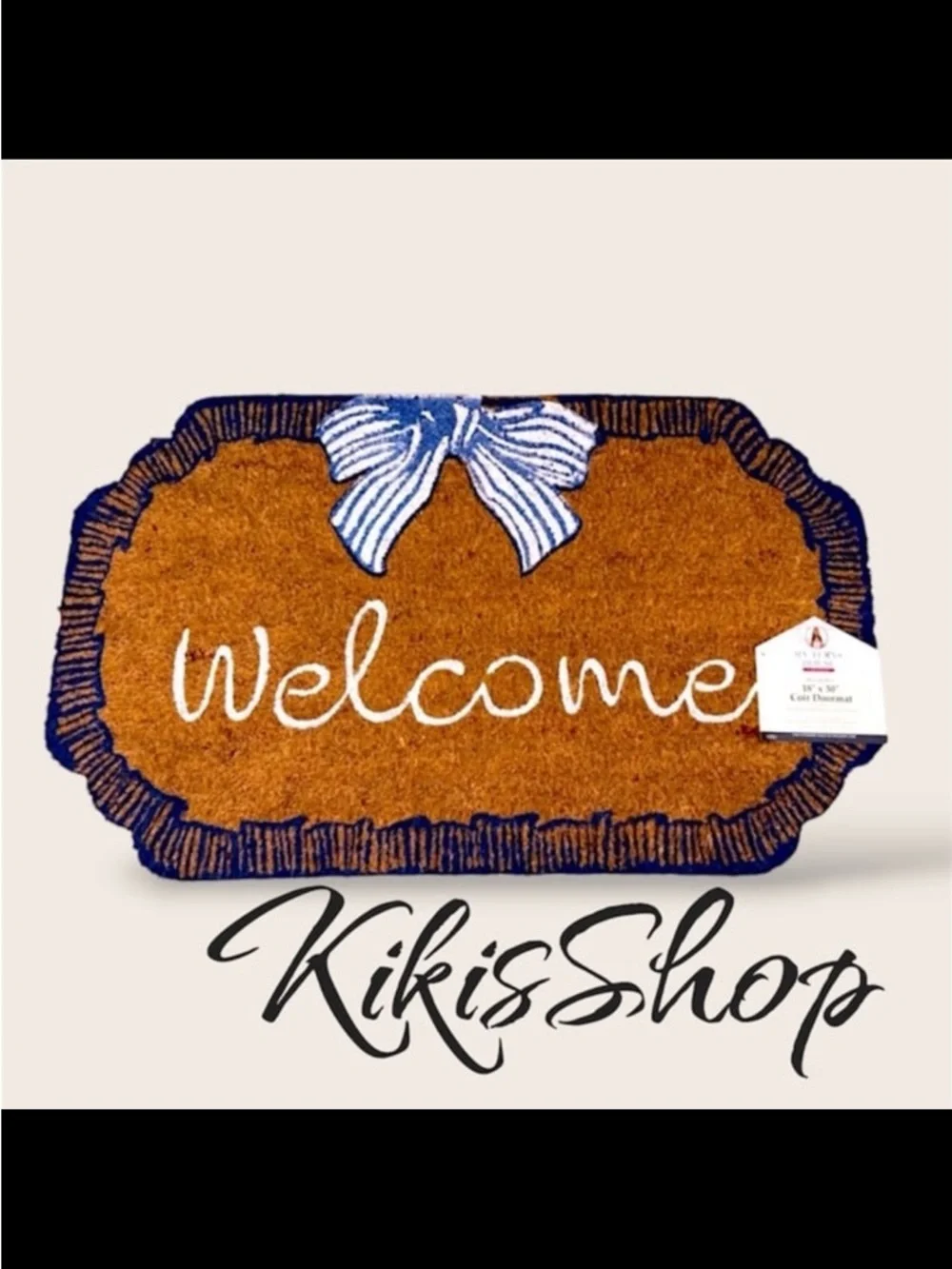 My Texas House Bow Welcome Coir Outdoor Doormat, Blue & White, 30